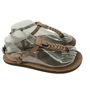 Rainbow Leather T-Street Braided T-Strap Sandals Tan Brown Women's L 7.5 - 8.5